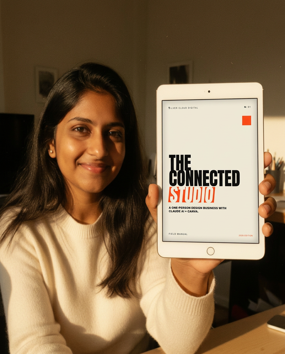 Priya Ramanathan holding The Connected Studio on an iPad